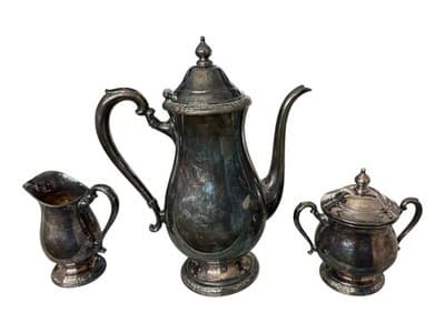 Vintage Camille International Silver Co Silverplate 3pc Coffee Set Tarnished - Thumbnail 7