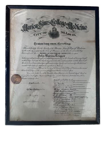 Antique 1899 Marion Sims College MD Diploma - Framed, Rare Collectible - Image 1