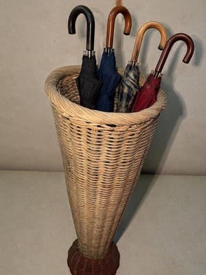 Vintage Wicker Umbrella Stand Cane Holder Weighted Base 28” Tall - Thumbnail 7