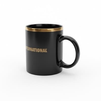 Vintage International Logo Black Coffee Mug Gold Rim Linyi Made in China - Thumbnail 2