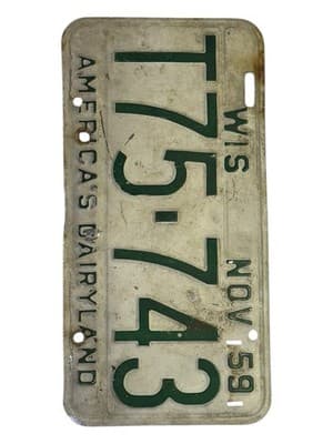 Matching Pair 1959 Wisconsin License Plates T75-743 America’s Dairyland - Thumbnail 4