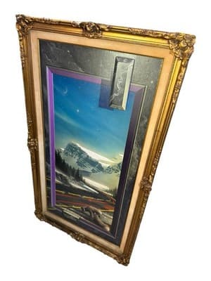 W. Vaughn Banff Glacier Sheep Surreal Oil Painting 55x31 Framed - Thumbnail 7