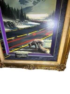 W. Vaughn Banff Glacier Sheep Surreal Oil Painting 55x31 Framed - Thumbnail 4