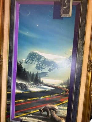 W. Vaughn Banff Glacier Sheep Surreal Oil Painting 55x31 Framed - Thumbnail 5