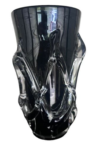Vintage Black and Clear Glass Art Vase - Mid-Century Modern Decor 12 Inch - Image 1