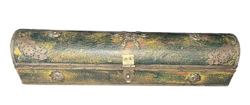 Antique Hand-Painted Wooden Glove Box w/ Metal Accents - Image 1