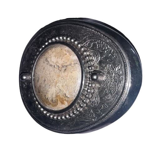 Vintage Western Belt Buckle with Natural Stone Inlay - Ornate Silver Tone - Thumbnail 2
