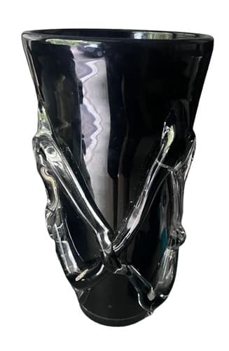 Vintage Black and Clear Glass Art Vase - Mid-Century Modern Decor 12 Inch - Thumbnail 3