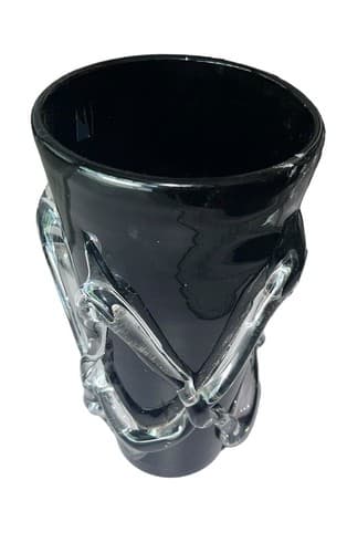 Vintage Black and Clear Glass Art Vase - Mid-Century Modern Decor 12 Inch - Thumbnail 6
