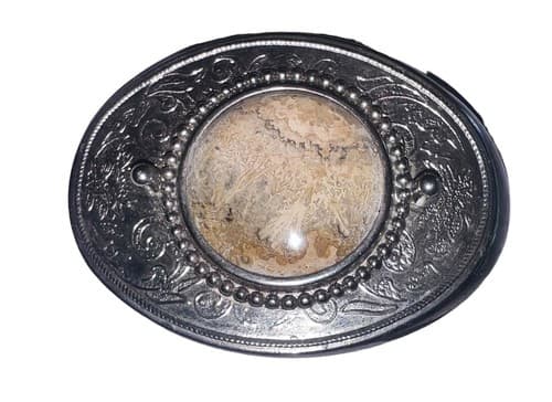 Vintage Western Belt Buckle with Natural Stone Inlay - Ornate Silver Tone - Image 1