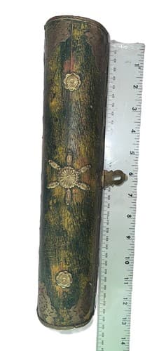 Antique Hand-Painted Wooden Glove Box w/ Metal Accents - Thumbnail 3
