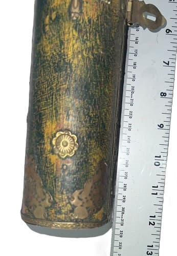 Antique Hand-Painted Wooden Glove Box w/ Metal Accents - Thumbnail 4