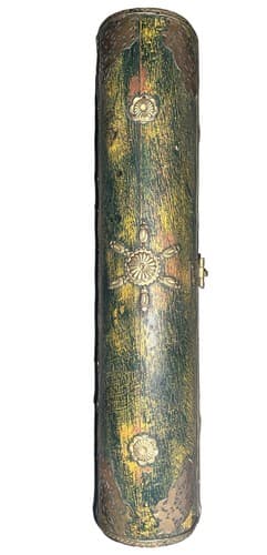 Antique Hand-Painted Wooden Glove Box w/ Metal Accents - Thumbnail 2