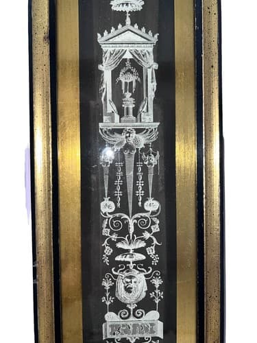Antique Neoclassical Ornamental Framed Print, Gold Trim, Decorative Wall Art - Thumbnail 5