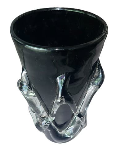 Vintage Black and Clear Glass Art Vase - Mid-Century Modern Decor 12 Inch - Thumbnail 7