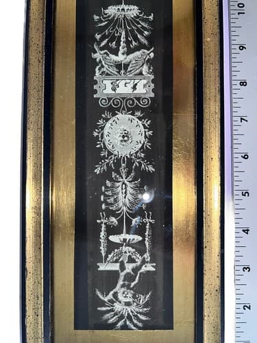 Antique Neoclassical Ornamental Framed Print, Gold Trim, Decorative Wall Art - Thumbnail 3
