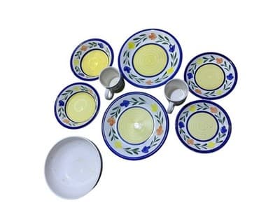 Gibson Designs Dahlia 9 Pc Dinnerware Set Plates Bowls Mugs Yellow Floral - Thumbnail 4