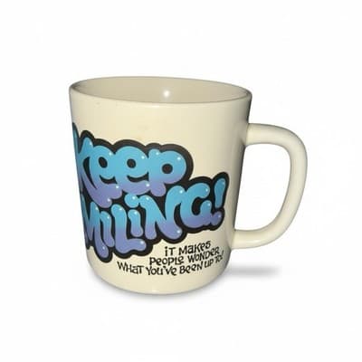 1980's Coffee Mug Vintage KEEP SMILING Makes People Wonder What Been Up To - Thumbnail 2