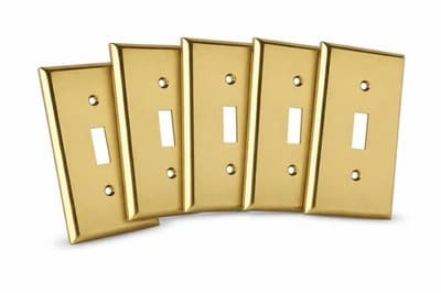 Lot of 5 Vintage Leviton Brass Toggle Switch Wall Plates 1-Gang NOS - Image 1