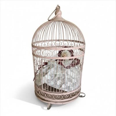 Vintage Large 29” Decorative Metal Birdcage & Victorian Doll Shabby Chic Decor - Thumbnail 2