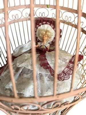 Vintage Large 29” Decorative Metal Birdcage & Victorian Doll Shabby Chic Decor - Thumbnail 4