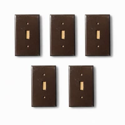 5 Vintage Leviton Bakelite Toggle Switch Wall Plates Brown NOS - Image 1