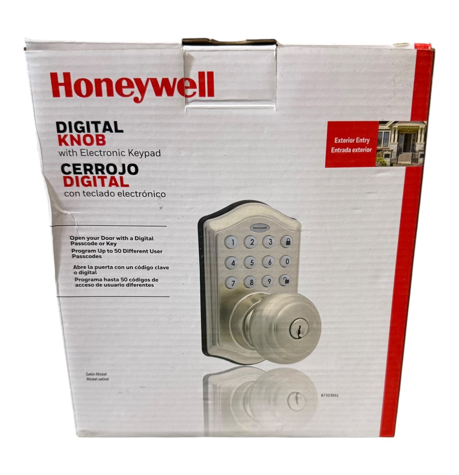 Honeywell 8732301L Digital Knob Entry Keypad Door Lock Satin Nickel "Open Box" - Image 1