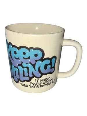 1980's Coffee Mug Vintage KEEP SMILING Makes People Wonder What Been Up To - Thumbnail 3