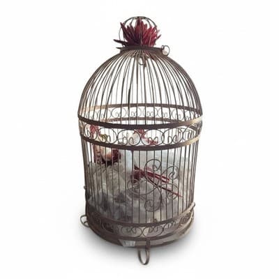 Vintage Large 29” Decorative Metal Birdcage & Victorian Doll Shabby Chic Decor - Thumbnail 3