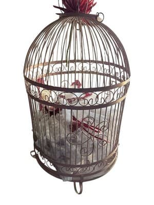 Vintage Large 29” Decorative Metal Birdcage & Victorian Doll Shabby Chic Decor - Thumbnail 6