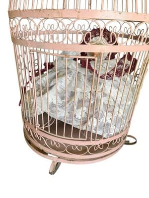 Vintage Large 29” Decorative Metal Birdcage & Victorian Doll Shabby Chic Decor - Thumbnail 5