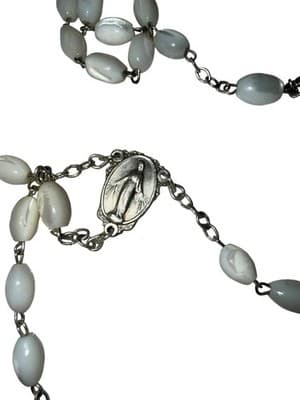 Vintage Roma Sterling Silver Mother Of Pearl MOP Rosary Beads Roma - Thumbnail 5