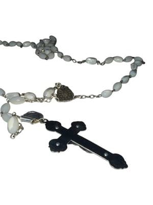 Vintage Roma Sterling Silver Mother Of Pearl MOP Rosary Beads Roma - Thumbnail 7