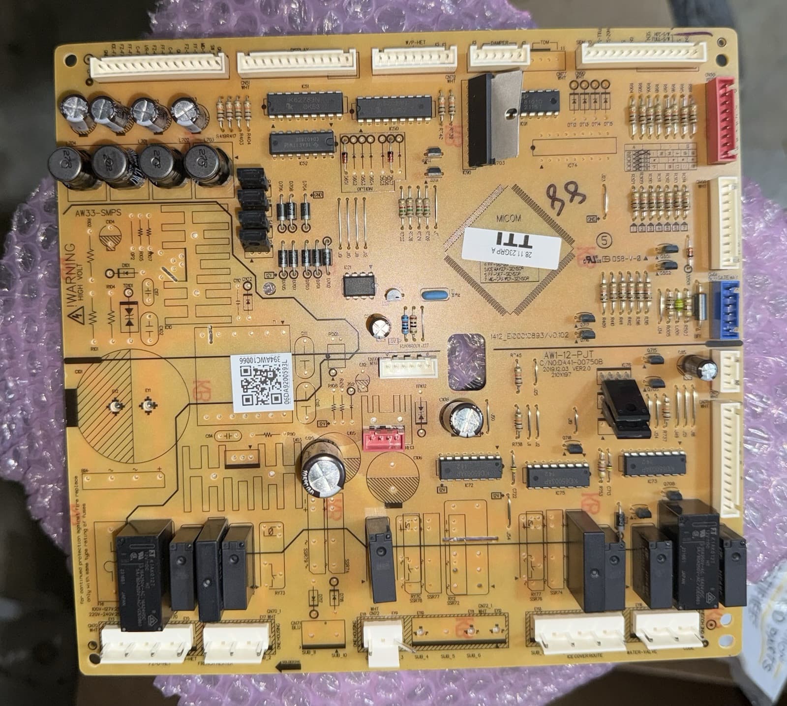 OEM Genuine Samsung Refrigerator Control Board DA41-00750B AW1-12-PJT Ver 2.0 - Image 1