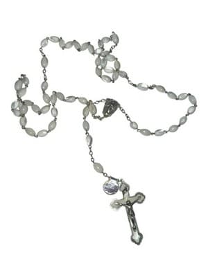 Vintage Roma Sterling Silver Mother Of Pearl MOP Rosary Beads Roma - Thumbnail 9