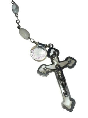 Vintage Roma Sterling Silver Mother Of Pearl MOP Rosary Beads Roma - Thumbnail 3