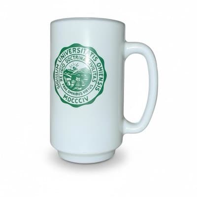 Vintage Ohio University Milk Glass Mug Green Seal Diner Coffee Cup OU Athens - Thumbnail 4