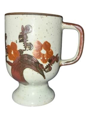 Vintage Japanese Stoneware Pedestal Mug Speckled Floral Coffee Cup 1970s - Thumbnail 6
