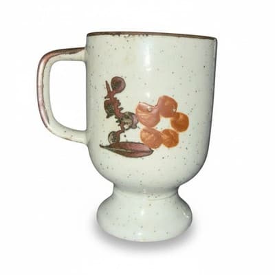 Vintage Japanese Stoneware Pedestal Mug Speckled Floral Coffee Cup 1970s - Thumbnail 2