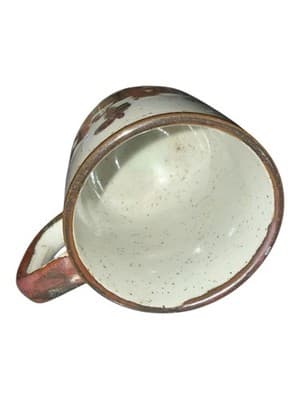 Vintage Japanese Stoneware Pedestal Mug Speckled Floral Coffee Cup 1970s - Thumbnail 4