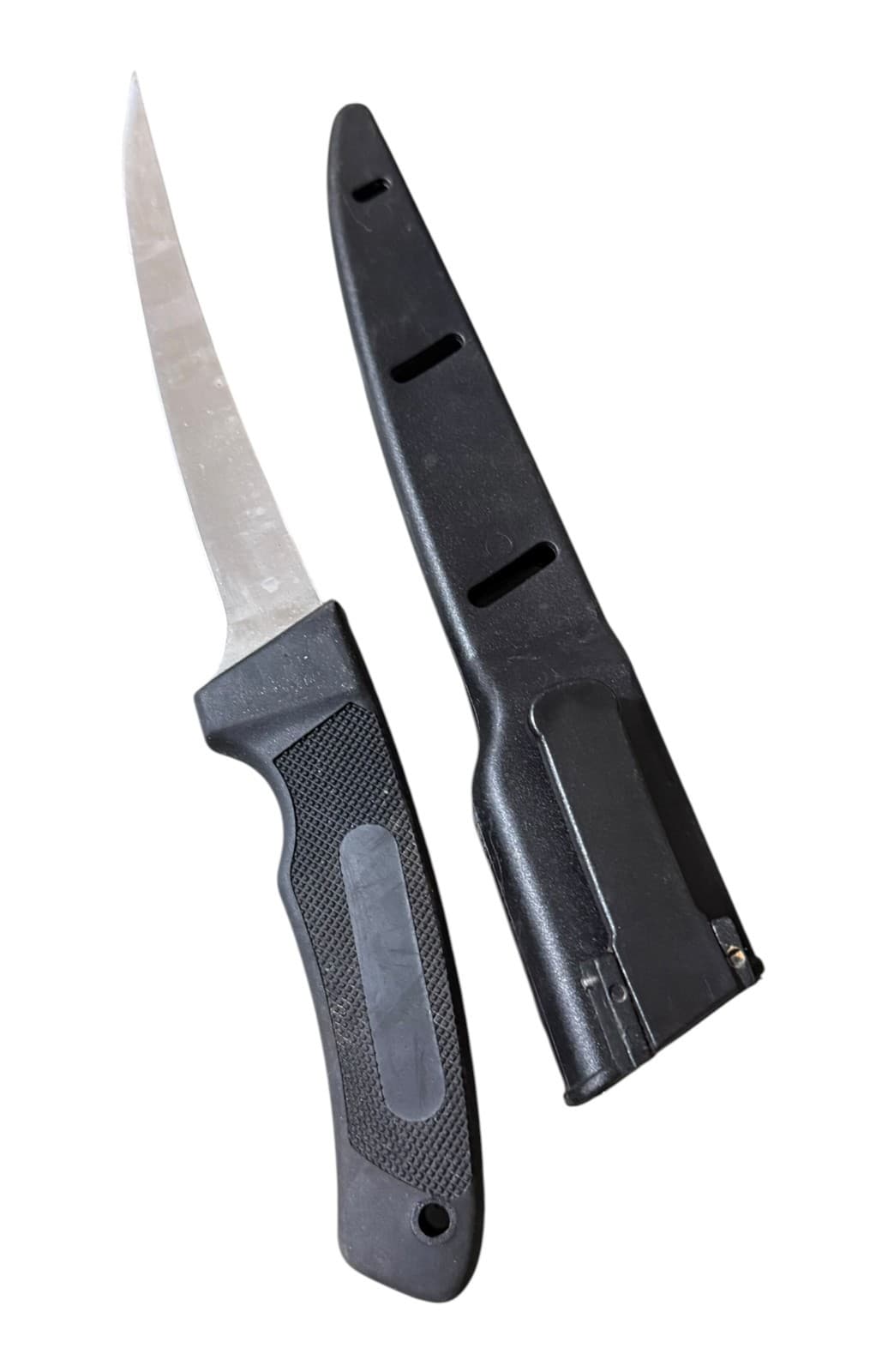 Vintage Fishing Fillet Stainless Knife with Sheath Black Trailing Point - Image 1