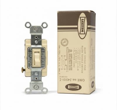 Box/10 NOS Vintage Leviton 54501-I Quiet Single Pole Flush Toggle Switch Ivory - Thumbnail 2
