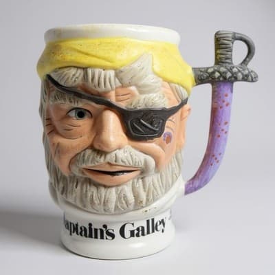 Vintage Captain’s Galley Pirate Head Ceramic Mug Sword Handle Collectible
