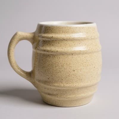 Rustic Speckled Tan Stoneware Barrel Mug - Thumbnail 2