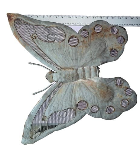 Large Vintage Aluminum Butterfly Wall Art Decoration with Mesh Detailing - Thumbnail 6