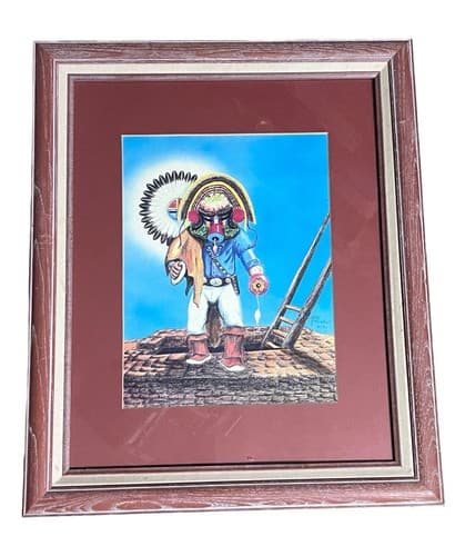 Native American Kachina Painting Signed 16/30 Artist Unknown Framed - Thumbnail 4