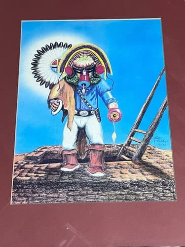 Native American Kachina Painting Signed 16/30 Artist Unknown Framed - Thumbnail 5