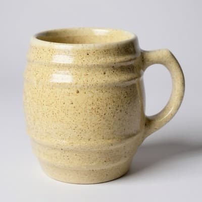 Rustic Speckled Tan Stoneware Barrel Mug - Image 1