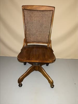 Vintage Caned Back Oak Wood Office, Bankers Rolling Swivel Chair - Nice!! - Image 1