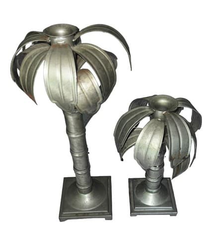 Vintage Set Privet House Galvanized KEY WEST PALM TREE Candle Stick - Image 1